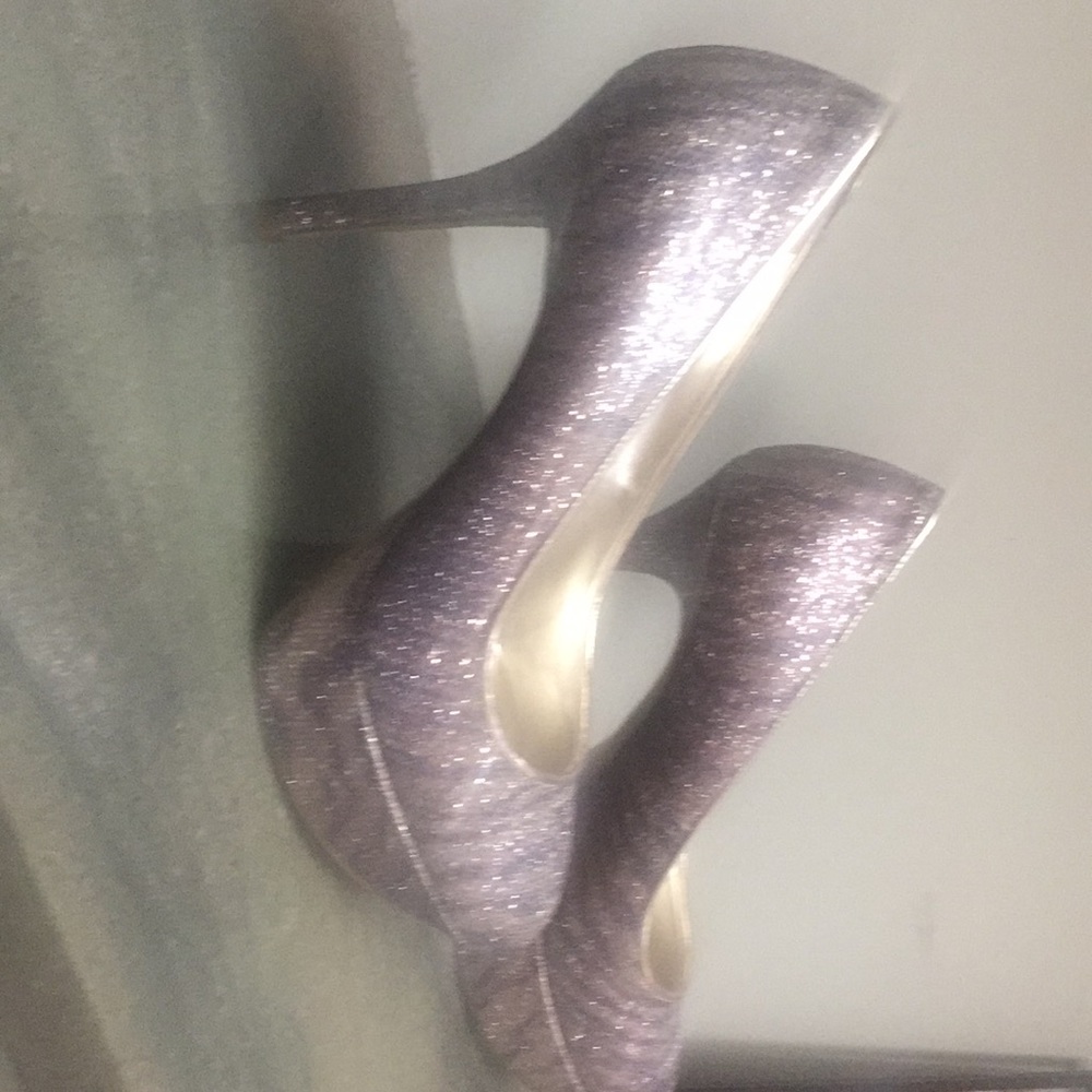 Platform pumps-silver, gold sparkles! Worn once.
